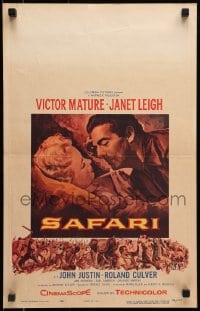 2f384 SAFARI WC 1956 Victor Mature, Janet Leigh, cool artwork of jungle adventure!