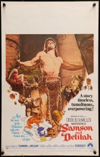 2f385 SAMSON & DELILAH WC R1968 classic c/u of Victor Mature destroying temple, Hedy Lamarr!