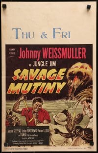 2f387 SAVAGE MUTINY WC 1953 art of Johnny Weissmuller as Jungle Jim fighting island natives!