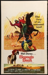 2f388 SAVAGE SAM WC 1963 Disney, art of boy & dog fighting Native American, Old Yeller sequel!