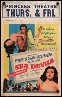 2f390 SEA DEVILS WC 1953 Rock Hudson is six-feet-four of fighting man taming Yvonne De Carlo!