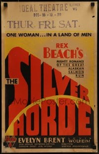 2f398 SILVER HORDE WC 1930 Rex Beach's mighty romance of the great Alaskan salmon run!