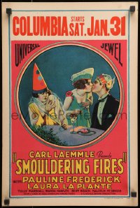 2f404 SMOULDERING FIRES WC 1925 art of Pauline Frederick & Laura La Plante in costumes!