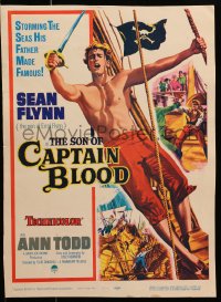 2f408 SON OF CAPTAIN BLOOD WC 1963 full-length image of barechested pirate Sean Flynn on ship!