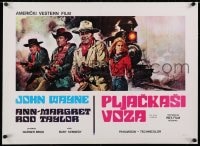 2j236 TRAIN ROBBERS linen Yugoslavian 20x27 1973 Casaro art of John Wayne, Ann-Margret & Rod Taylor!