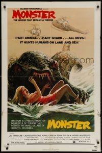 2p599 MONSTER 1sh 1980 part animal, part shark, all devil, it hunts humans on land & sea!