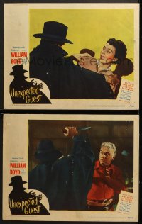 2r989 UNEXPECTED GUEST 2 LCs 1947 cool images of western cowboy William Boyd as Hopalong Cassidy!