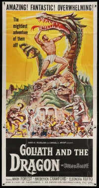 2x471 GOLIATH & THE DRAGON 3sh 1960 cool fantasy art of Mark Forest battling the giant beast!