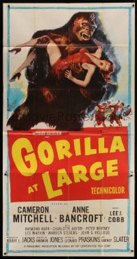 2x473 GORILLA AT LARGE 2D 3sh 1954 great art of big ape holding screaming sexy Anne Bancroft, rare!