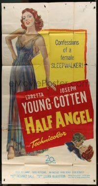 2x475 HALF ANGEL 3sh 1951 full-length art of sexy Loretta Young, confessions of a lady sleepwalker!