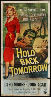 2x480 HOLD BACK TOMORROW 3sh 1955 what brought sexy bad girl Cleo Moore into John Agar's cell!