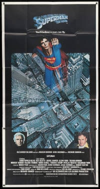 2x612 SUPERMAN 3sh 1978 hero Christopher Reeve flying from Metropolis, Gene Hackman, Marlon Brando