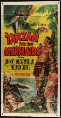 2x618 TARZAN & THE MERMAIDS 3sh 1948 art of Johnny Weissmuller tied to tree, Joyce, Christian