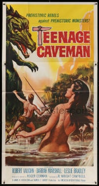 2x621 TEENAGE CAVEMAN 3sh 1958 sexy art of prehistoric rebels against prehistoric monsters, rare!