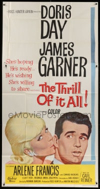 2x622 THRILL OF IT ALL 3sh 1963 wonderful artwork of pretty Doris Day kissing James Garner!