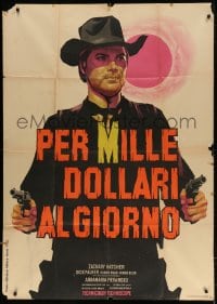 2x777 FOR ONE THOUSAND DOLLARS PER DAY Italian 1p 1966 cool spaghetti art of cowboy with two guns!