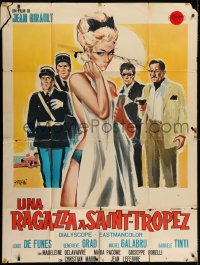 2x782 GENDARME OF ST TROPEZ Italian 1p 1964 Symeoni art of Louis de Funes & sexy near-naked girl!