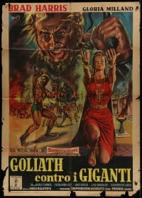 2x792 GOLIATH AGAINST THE GIANTS style B Italian 1p 1961 Mos art of Brad Harris & Gloria Milland!