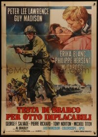 2x801 HELL IN NORMANDY Italian 1p 1968 Guy Madison, cool World War II art by Ezio Tarantelli!