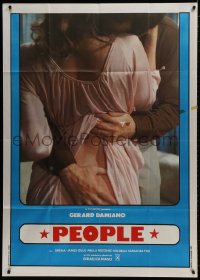 2x888 PEOPLE Italian 1p 1981 Gerard Damiano, close up of man lifting woman's dress & grabbing her!