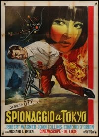 2x947 STOPOVER TOKYO Italian 1p 1957 art of sexy woman over wounded Robert Wagner in Japan!