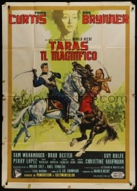 2x957 TARAS BULBA Italian 1p 1962 great art of Tony Curtis & Yul Brynner clashing on horses!