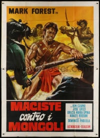 2x227 HERCULES AGAINST THE MONGOLS Italian 2p R1970 cool art of Mark Forest as Hercules!