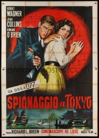 2x337 STOPOVER TOKYO Italian 2p R1960s Casaro art of sexy Joan Collins & spy Robert Wagner in Japan!