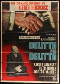 2x338 STRANGERS ON A TRAIN Italian 2p R1961 Hitchcock shown + Gasparri art of skeleton handshake!