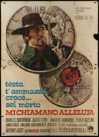 2x346 THEY CALL ME HALLELUJAH Italian 2p 1971 Ciriello spaghetti western art of Hilton on coin!