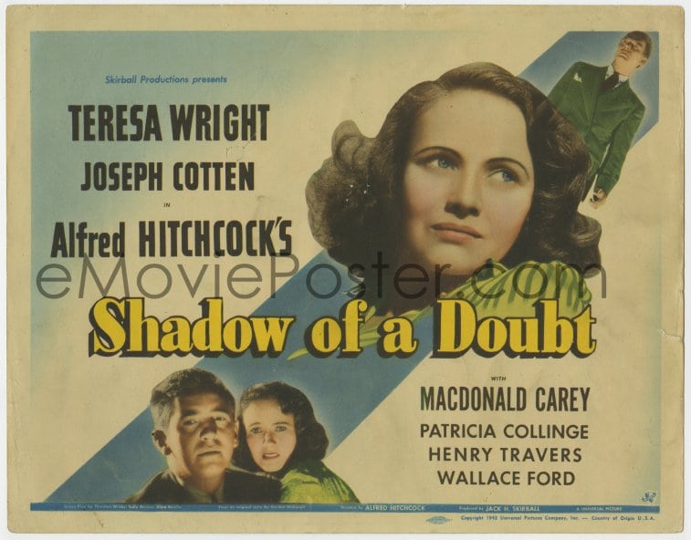 4k183 SHADOW OF A DOUBT TC 1943 Joseph Cotten, Teresa Wright, Macdonald ...