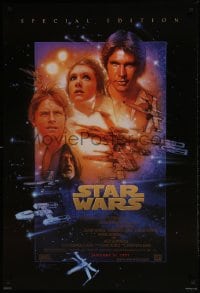 4z910 STAR WARS style B advance 1sh R1997 George Lucas, cool art by Drew Struzan!