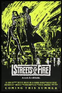 4z916 STREETS OF FIRE advance 1sh 1984 Walter Hill, Riehm yellow dayglo art, a rock & roll fable!