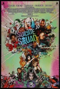 4z917 SUICIDE SQUAD advance DS 1sh 2016 Smith, Leto as the Joker, Robbie, Kinnaman, cool art!