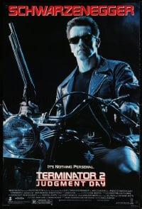 4z929 TERMINATOR 2 heavy stock 1sh 1991 Arnold Schwarzenegger on motorcycle with shotgun!