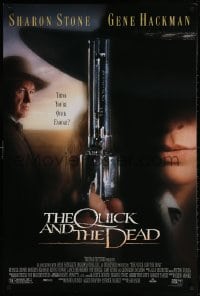 5g851 QUICK & THE DEAD 1sh 1995 super close up of Sharon Stone with gun, Gene Hackman, Sam Raimi