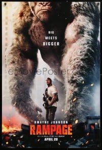 5g857 RAMPAGE teaser DS 1sh 2018 Dwayne Johnson with ape, big meets bigger, based on the video game!