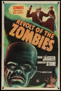 5g869 REVOLT OF THE ZOMBIES 1sh R1947 cool artwork, they're not dead and they're not alive!