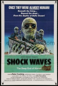 5g890 SHOCK WAVES 1sh 1977 art of Nazi ocean zombies terrorizing boat, once they were ALMOST human