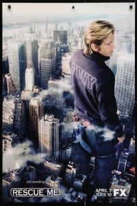 5g098 RESCUE ME tv poster 2009 great image of firefighter Denis Leary over New Yok City!