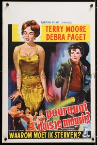 5y421 WHY MUST I DIE Belgian 1960 artwork of sexy Terry Moore & Debra Paget!