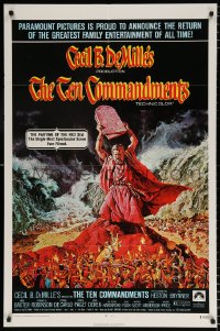 6j876 TEN COMMANDMENTS 1sh R1972 art of Charlton Heston w/tablets, Cecil B. DeMille!