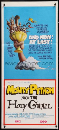 7r828 MONTY PYTHON & THE HOLY GRAIL Aust daybill 1975 Terry Gilliam, John Cleese, wonderful art!