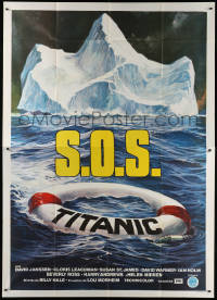 7t425 S.O.S. TITANIC Italian 2p 1980 great different art of iceberg & life preserver in ocean!