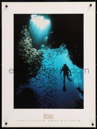 8k277 SCUBA 18x24 commercial poster 1991 Amos Nachoum image of a scuba diver and schools of fish!