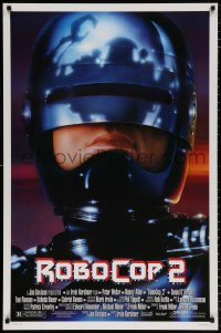 8k880 ROBOCOP 2 DS 1sh 1990 great close up of cyborg policeman Peter Weller, sci-fi sequel!