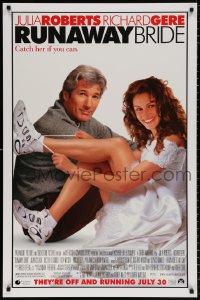 8k883 RUNAWAY BRIDE advance DS 1sh 1999 great image of Richard Gere sitting with sexy Julia Roberts!