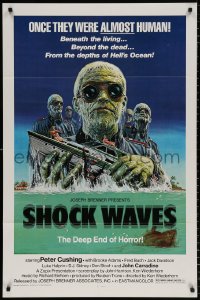 8k895 SHOCK WAVES 1sh 1977 art of Nazi ocean zombies terrorizing boat, once they were ALMOST human