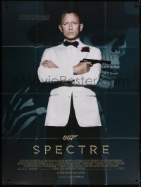 9f927 SPECTRE DS French 1p 2015 great image of Daniel Craig as James Bond with villain background!