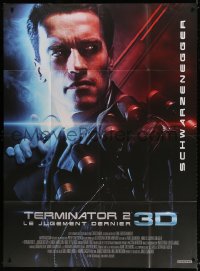 9f943 TERMINATOR 2 French 1p R2017 great super close up of cyborg Arnold Schwarzenegger, 3-D!